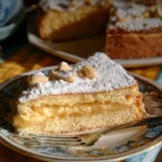 Delicious slice of Grandma's homemade cake on a rustic table