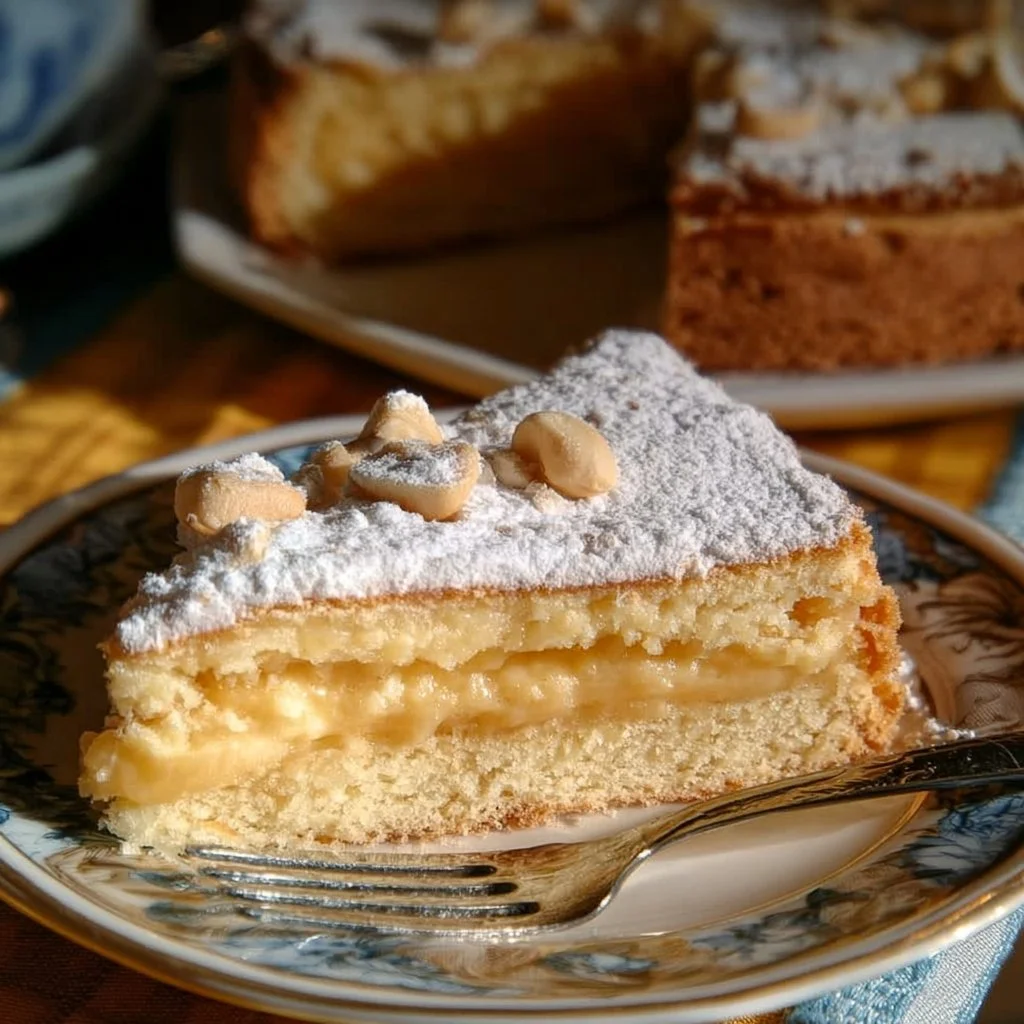 Delicious slice of Grandma's homemade cake on a rustic table