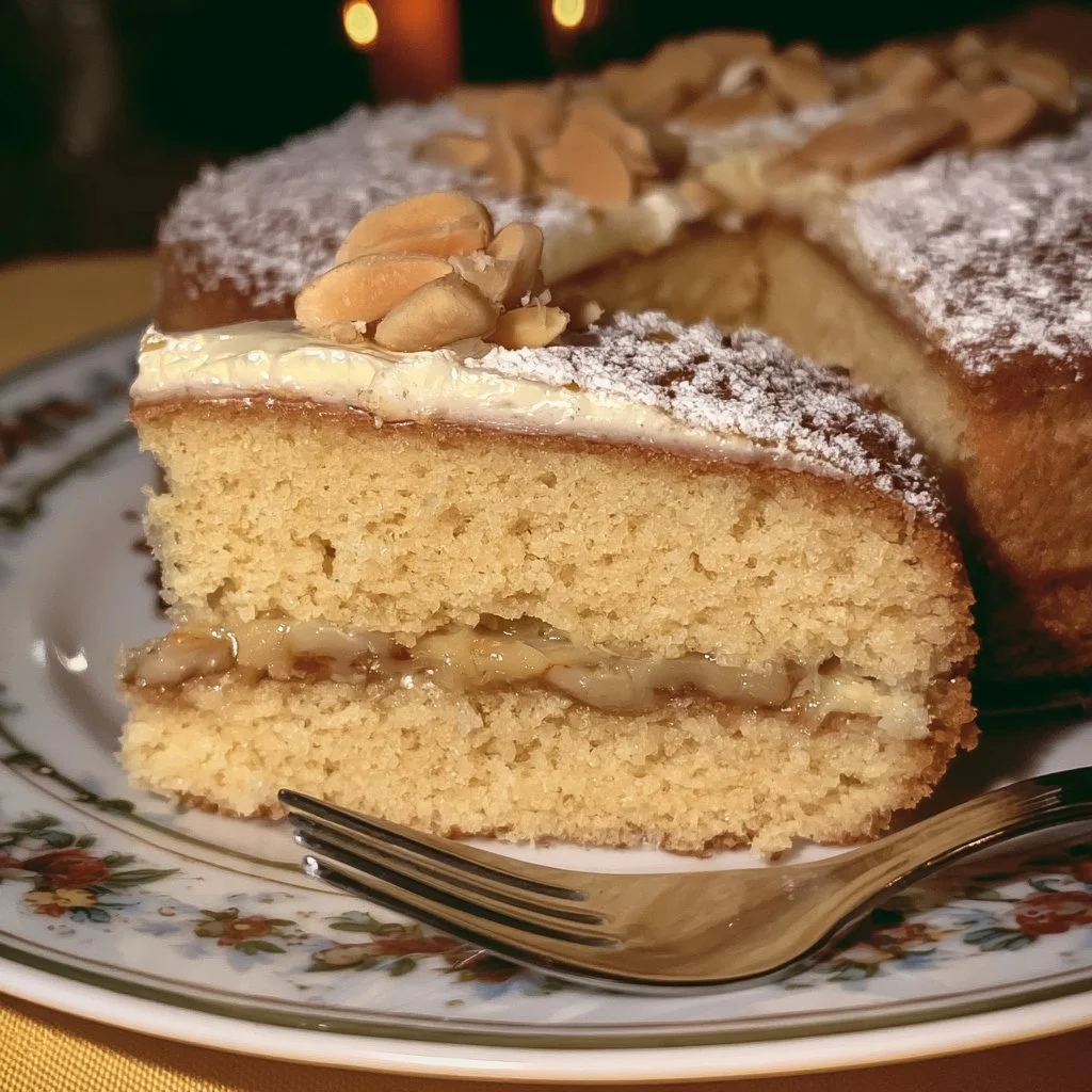 Delicious Grandmother's cake served on a decorative plate