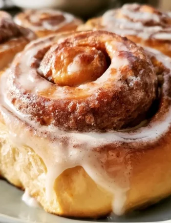 Un delizioso cinnamon bun appena sfornato con glassa