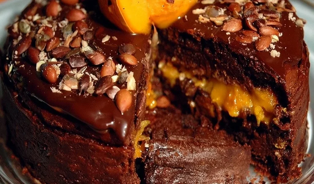 A delicious Halloween Cake decorated with pumpkins and chocolate, perfect for celebrations.