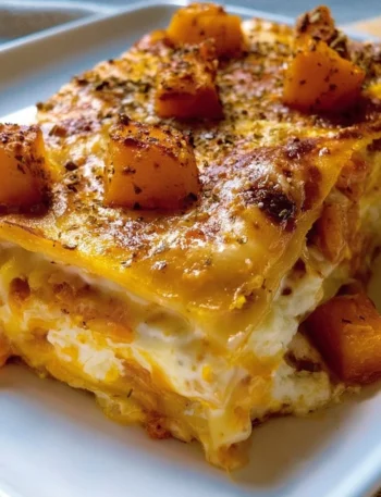 Lasagne con la zucca pronte da gustare, colorate e appetitose.