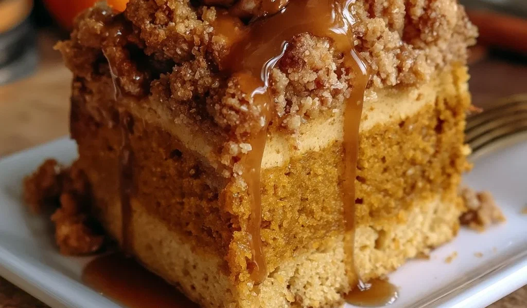 Maple Brown Butter Pumpkin Coffee Cake served on a plate