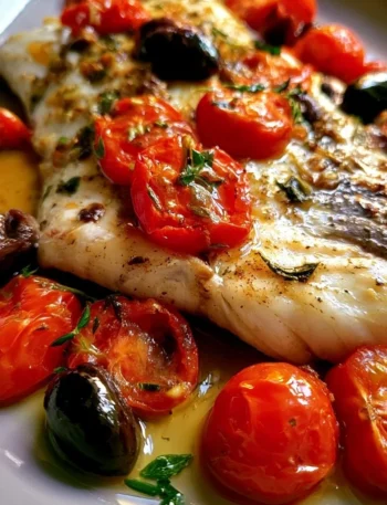 Merluzzo con pomodorini e olive, un piatto tradizionale e delizioso.