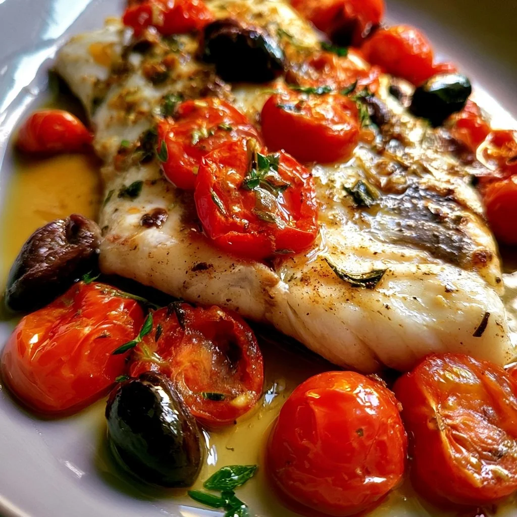 Merluzzo con pomodorini e olive, un piatto tradizionale e delizioso.