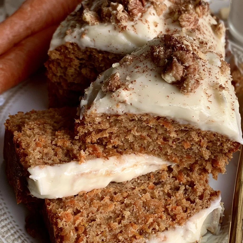Plumcake di carote decorato con glassa al formaggio crema