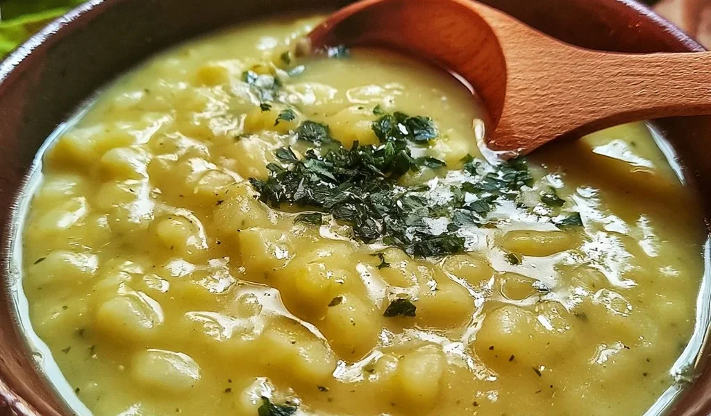 Minestra di Patate e Prezzemolo servita in una ciotola