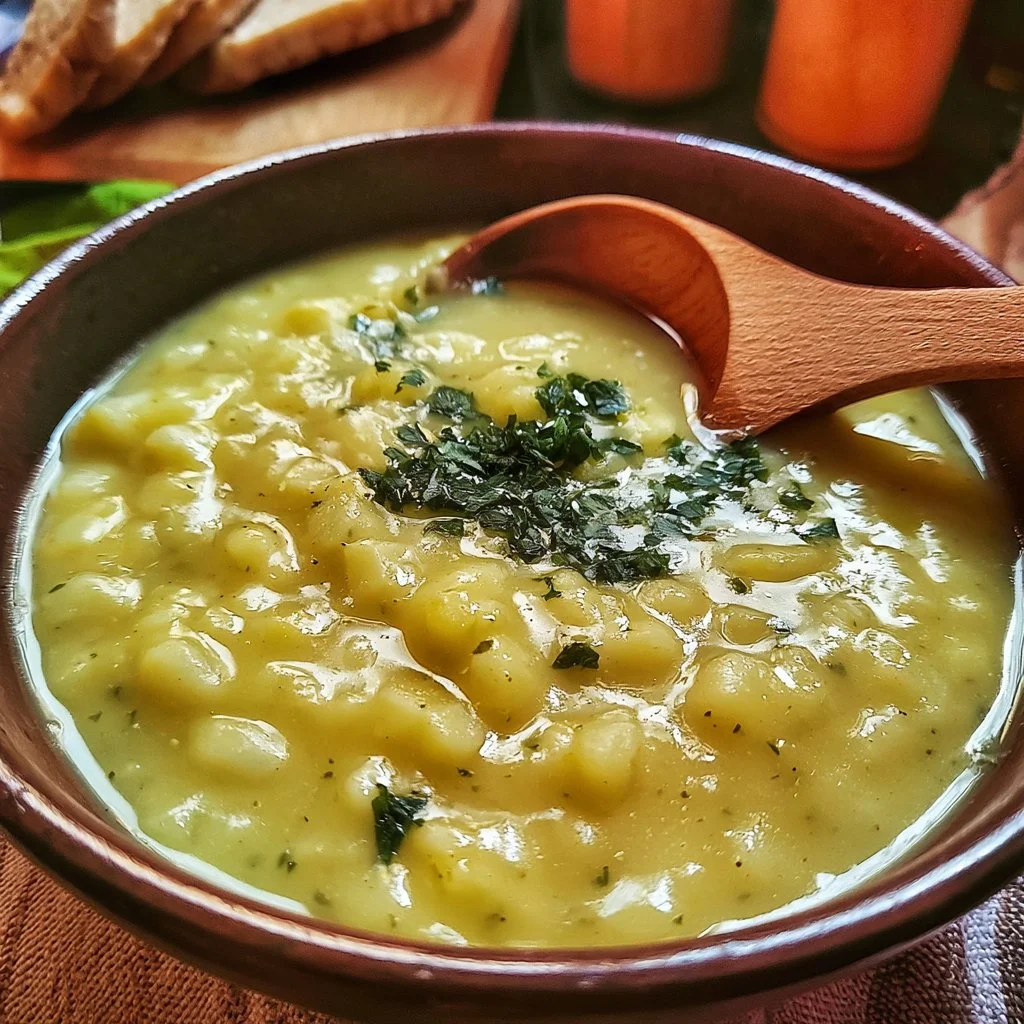 Minestra di Patate e Prezzemolo servita in una ciotola
