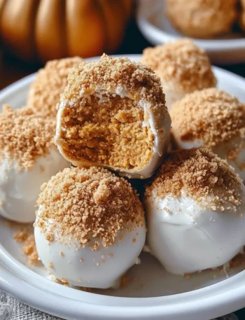 Palline di cheesecake alla zucca decorati con panna e spezie autunnali.