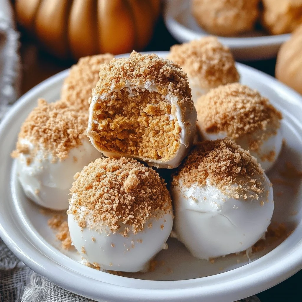Palline di cheesecake alla zucca decorati con panna e spezie autunnali.