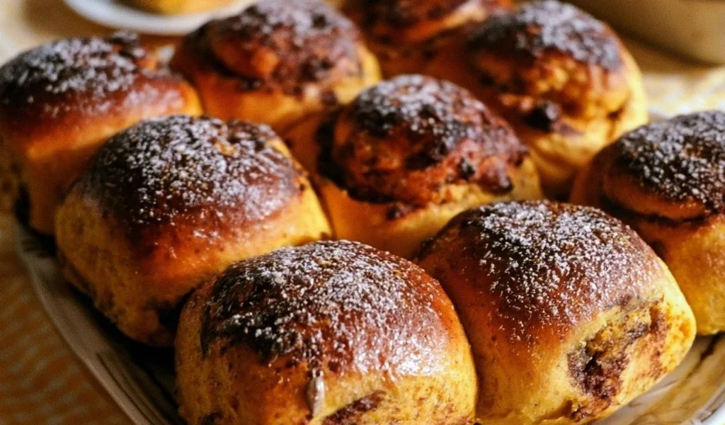 Panini dolci di zucca e cioccolato appena sfornati