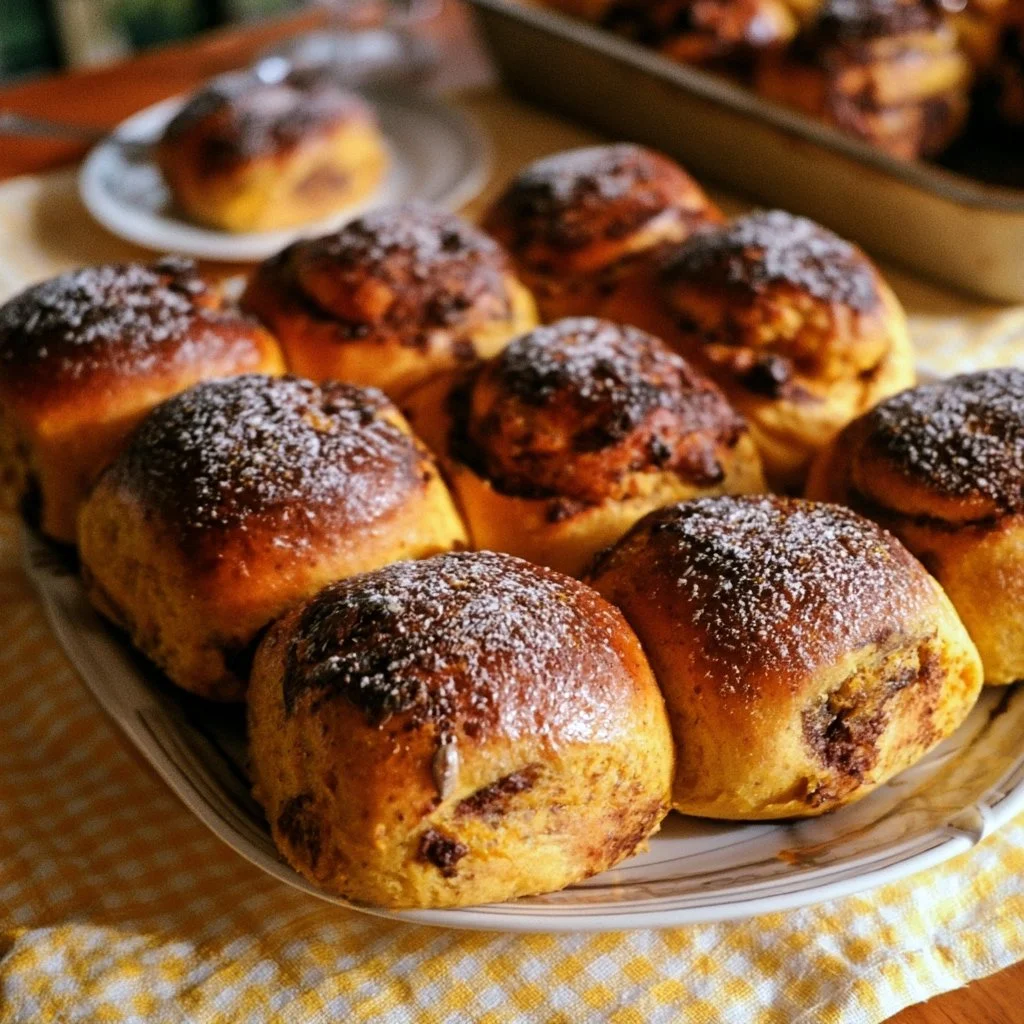 Panini dolci di zucca e cioccolato appena sfornati