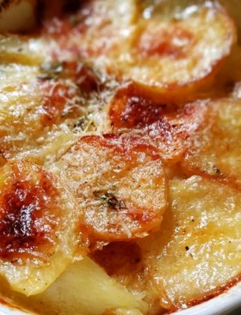 Piatto di Parmigiana di patate con formaggio e salsa di pomodoro