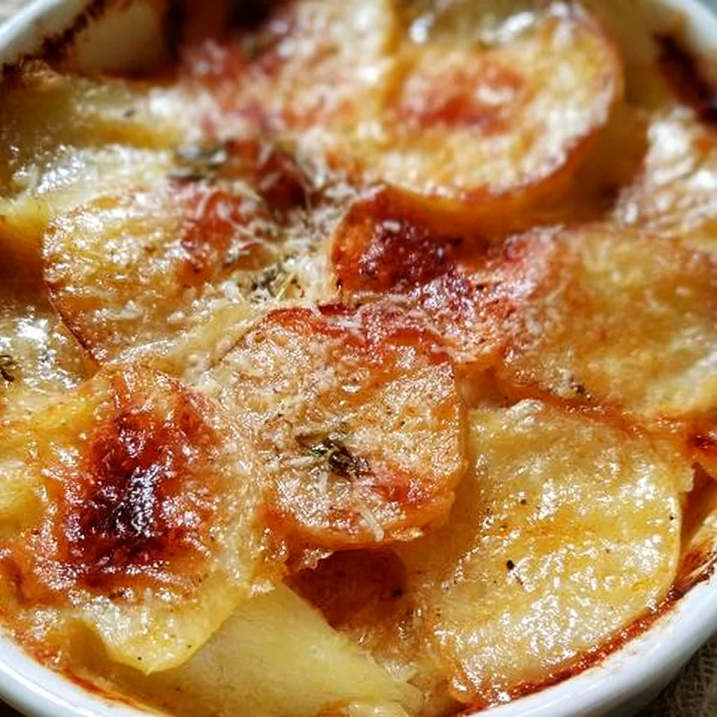 Piatto di Parmigiana di patate con formaggio e salsa di pomodoro