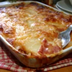 Piatto di Parmigiana di Patate e Prosciutto Cotto appena sfornato