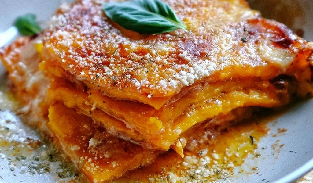 Deliziosa parmigiana di zucca con melanzane e formaggio