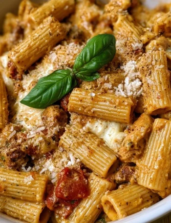 Pasta alla Montecarlo servita con pomodorini e basilico fresco