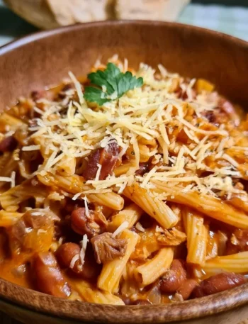 Pasta e fagioli, una ricetta tradizionale italiana con pasta e fagioli freschi.