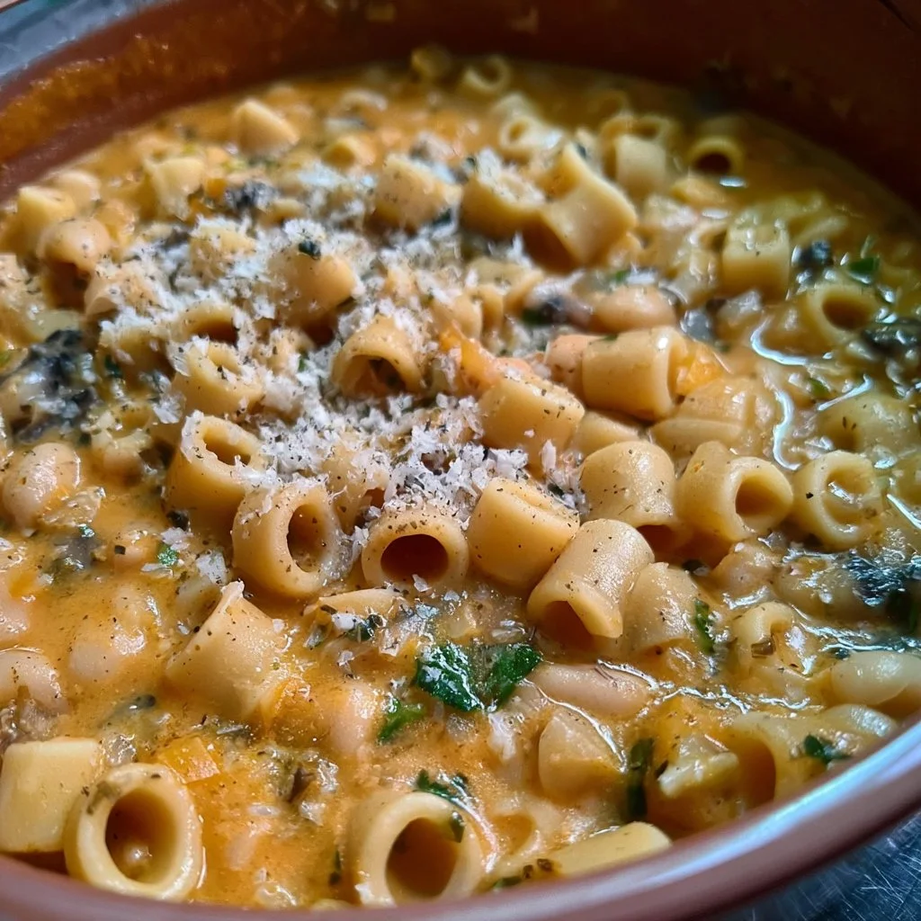 Pasta e Fagioli servita in una ciotola con pepe nero fresco