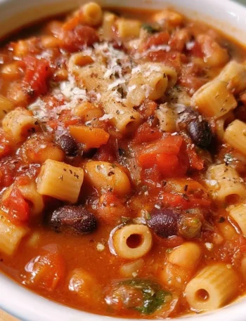 Pasta e fagioli: piatto tradizionale italiano con pasta e fagioli.
