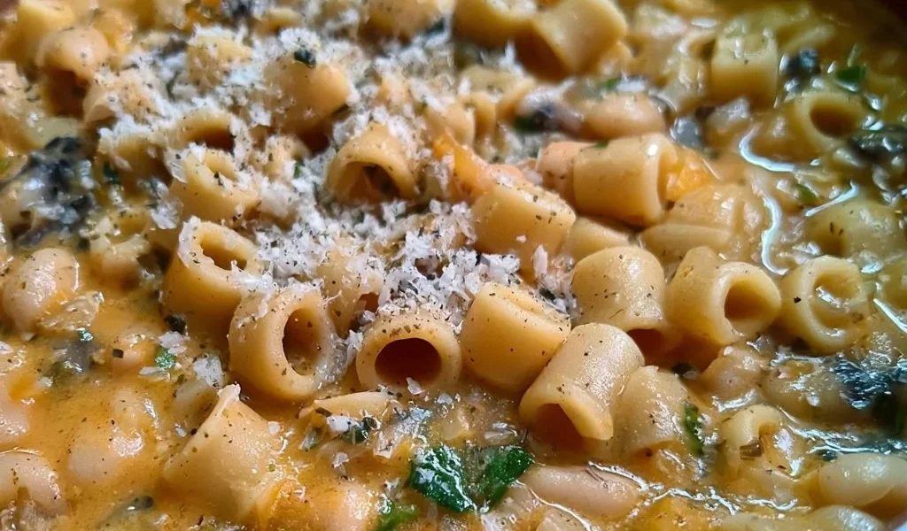 Pasta e Fagioli: un piatto tradizionale italiano con pasta e fagioli in un brodo saporito.