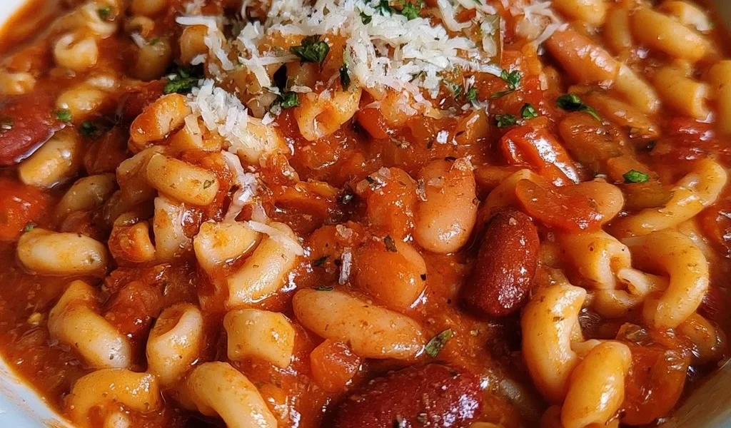 Pasta e Fagioli, piatto tradizionale italiano con pasta e fagioli in brodo saporito.