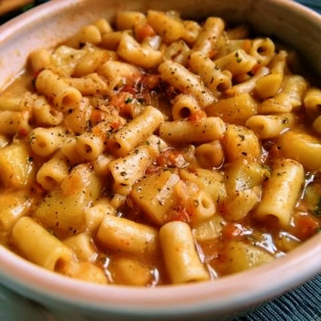 Pasta e Patate, piatto tipico della cucina italiana, ricco e confortante.