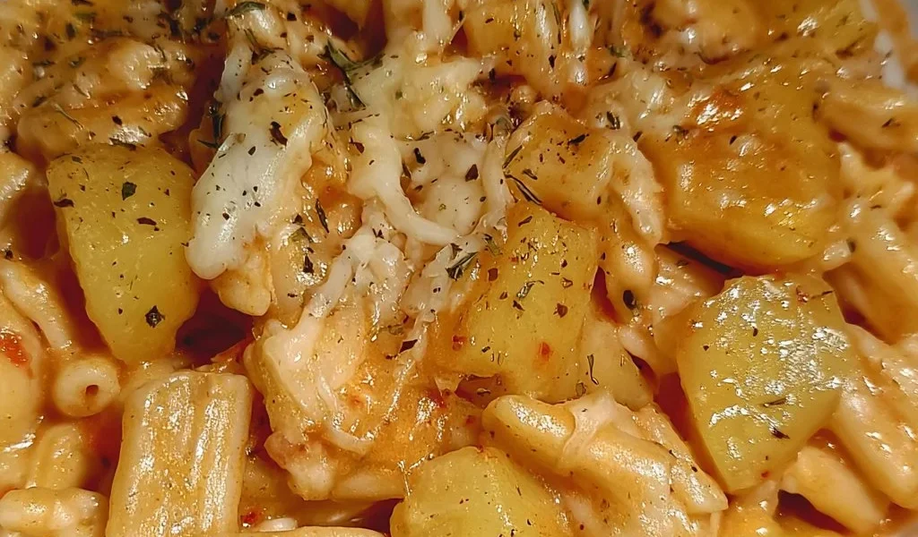 Pasta e patate con provola, un piatto tradizionale italiano ricco di sapore.
