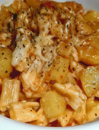 Pasta e patate con provola, un piatto tradizionale italiano ricco di sapore.