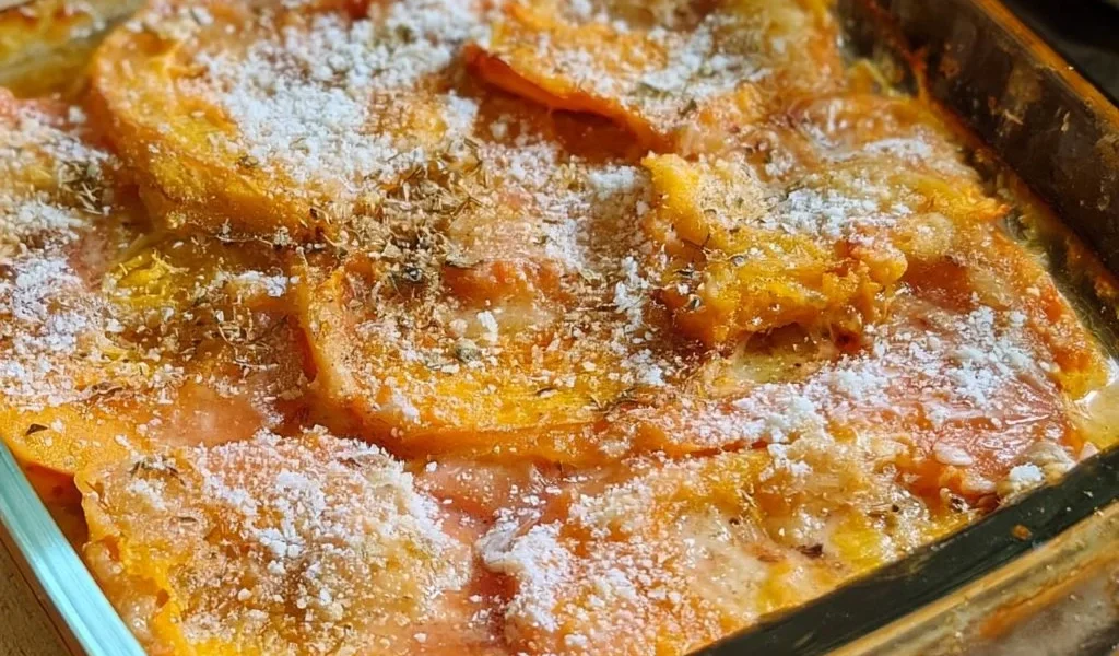 Creamy Pumpkin Parmesan dish with a savory cheese topping