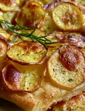 Pizza di Patate italiana con cipolle e patate, ricetta rustica e autentica.