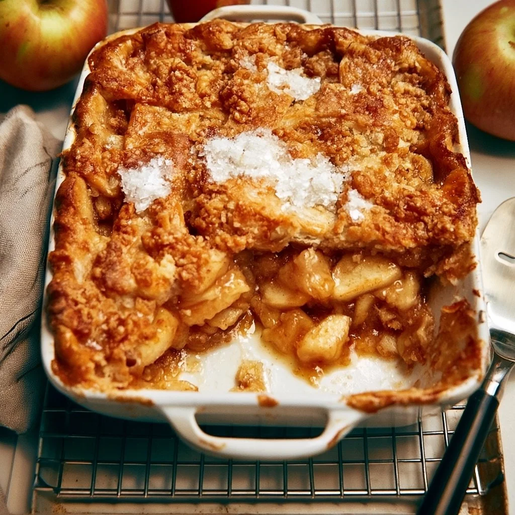 Crostata di mele appena sfornata su un piatto bianco