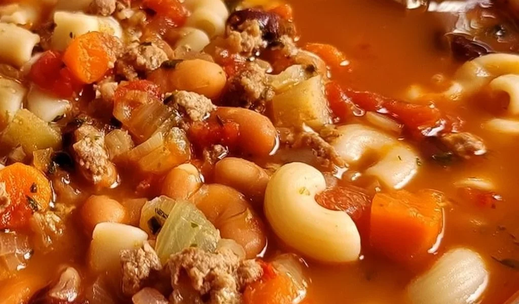 Zuppa di pasta e fagioli italiana servita in una ciotola