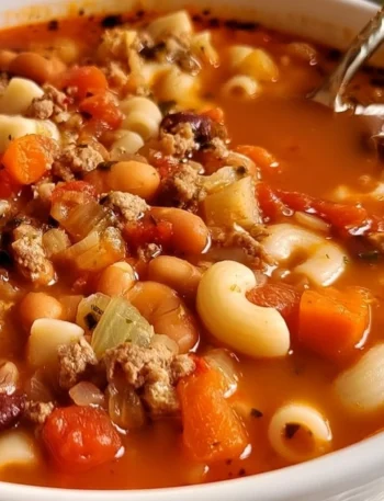 Zuppa di pasta e fagioli italiana servita in una ciotola
