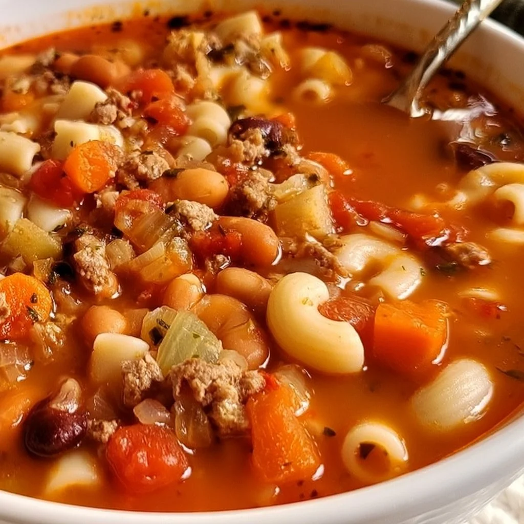 Zuppa di pasta e fagioli italiana servita in una ciotola