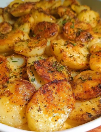 Delicious Roman-style potatoes served on a plate with herbs and spices.