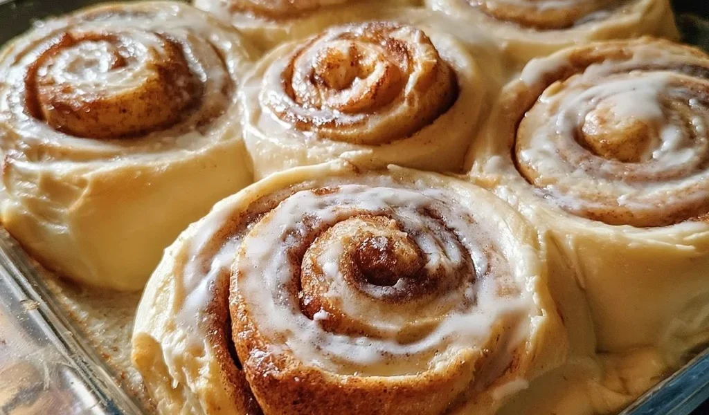 Rotoli di cannella al lievito madre appena sfornati su un piatto