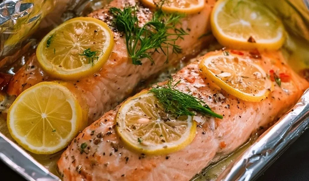 Salmone al forno con erbe aromatiche e limone fresco