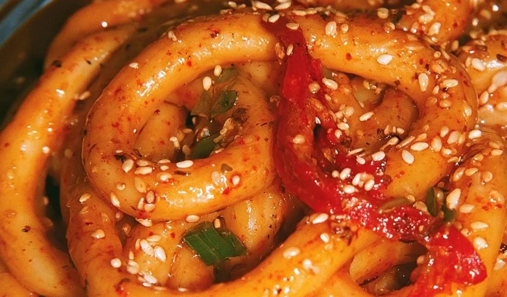Deliciously spicy potato noodles served in a bowl