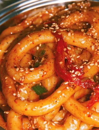 Deliciously spicy potato noodles served in a bowl