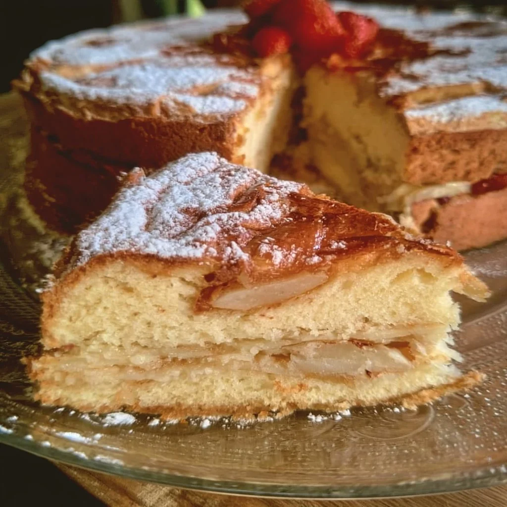 Deliziosa Torta della Nonna con crema pasticcera e decorazione di pinoli.