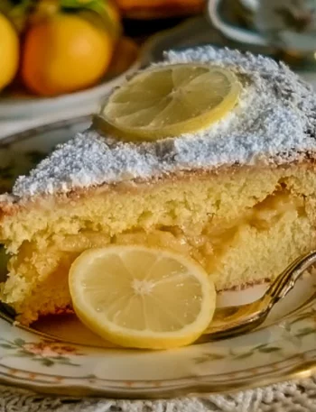 Fetta di Torta della Nonna al Limone con crema pasticcera e pinoli