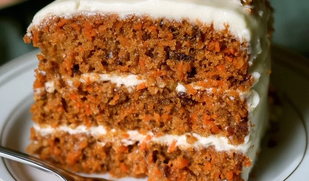 Torta di Carote fresca e decorata con noci e zucchero a velo