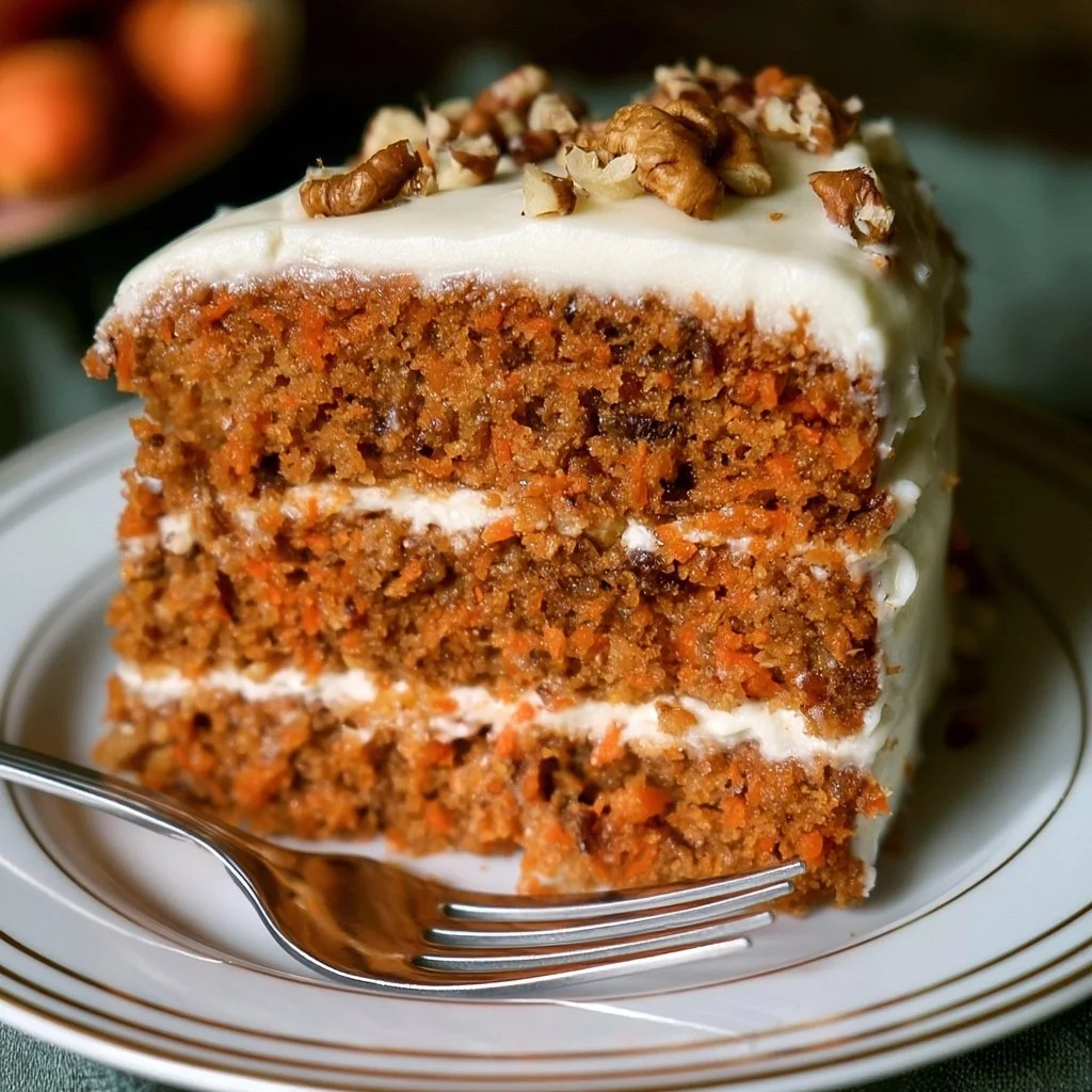 Torta di Carote fresca e decorata con noci e zucchero a velo