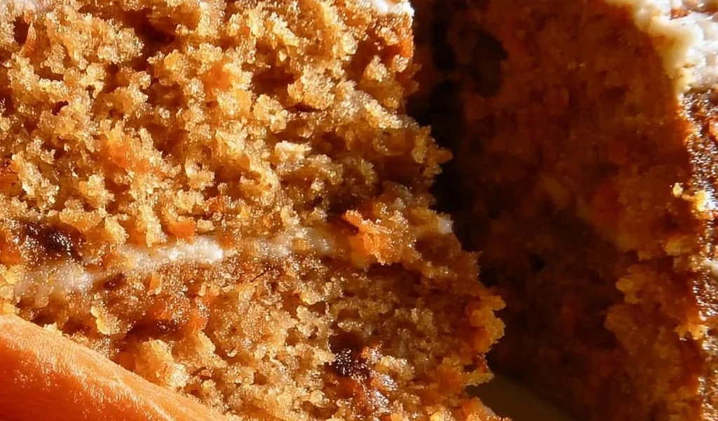 Torta di carote decorata con frutta e noci, dolce soffice e sano.