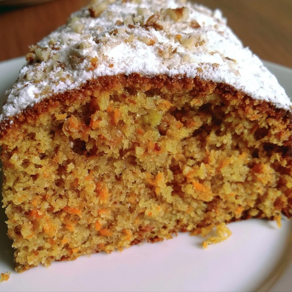 Fetta di torta di carote con decorazione di noci