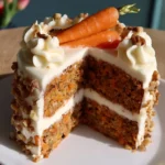 Fetta di torta di carote fresca con decorazione di noci