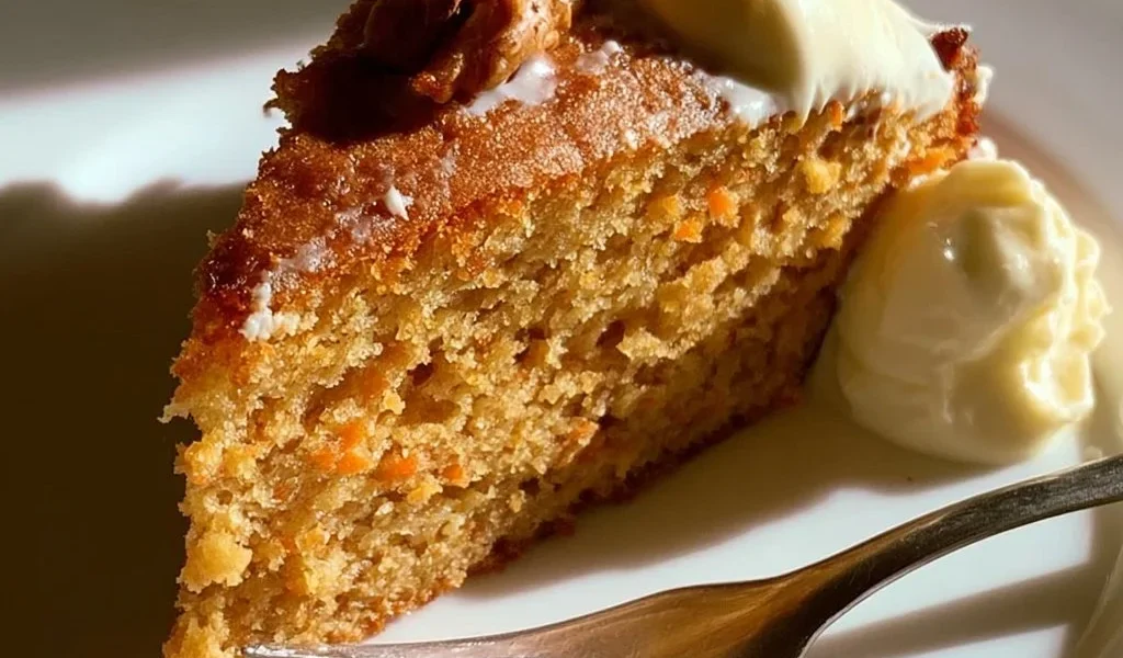 Fetta di Torta di Carote servita su un piatto con decorazioni