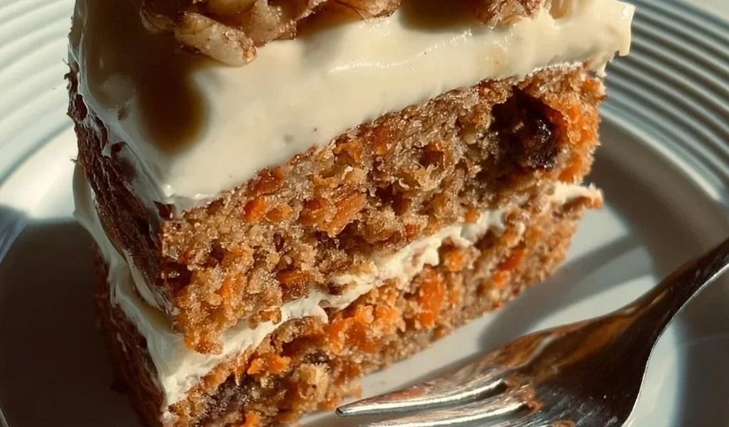 Torta di Carote con glassa e noci in un piatto decorativo
