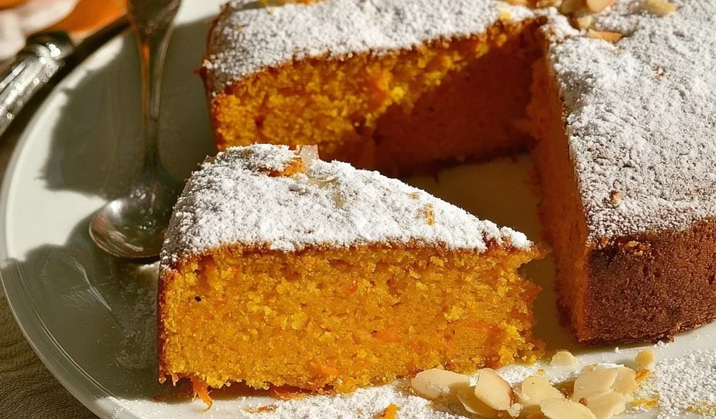 Torta di Carote e Mandorle all'Arancia decorata con fette d'arancia